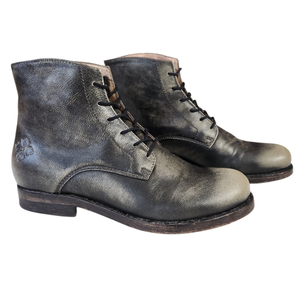 Patricia Nash Serano Leather Black Mist Distressed Lace-Up Boho Goth Bootie 6